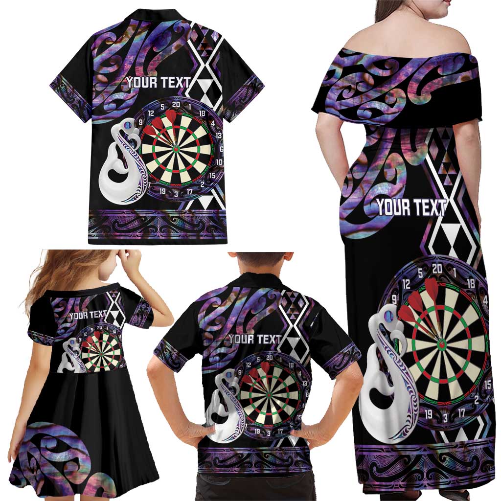 Personalised New Zealand Darts Family Matching Off Shoulder Maxi Dress and Hawaiian Shirt Ngutukaka Manaia Taniko Luxury Purple LT14 - Polynesian Pride