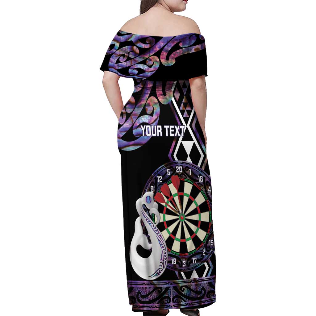 Personalised New Zealand Darts Family Matching Off Shoulder Maxi Dress and Hawaiian Shirt Ngutukaka Manaia Taniko Luxury Purple LT14 - Polynesian Pride
