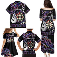 Personalised New Zealand Darts Family Matching Puletasi and Hawaiian Shirt Ngutukaka Manaia Taniko Luxury Purple LT14 - Polynesian Pride
