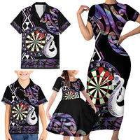 Personalised New Zealand Darts Family Matching Short Sleeve Bodycon Dress and Hawaiian Shirt Ngutukaka Manaia Taniko Luxury Purple LT14 - Polynesian Pride