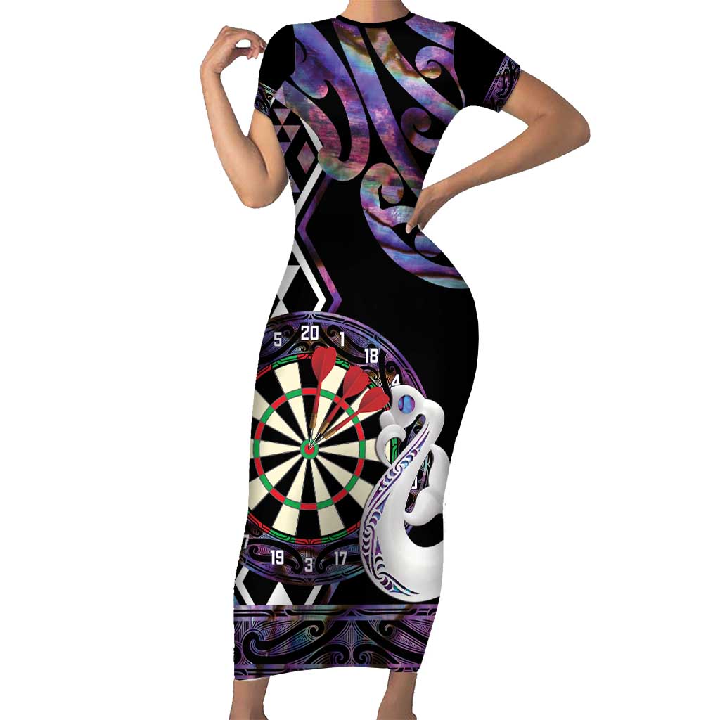 Personalised New Zealand Darts Family Matching Short Sleeve Bodycon Dress and Hawaiian Shirt Ngutukaka Manaia Taniko Luxury Purple LT14 Mom's Dress Purple - Polynesian Pride