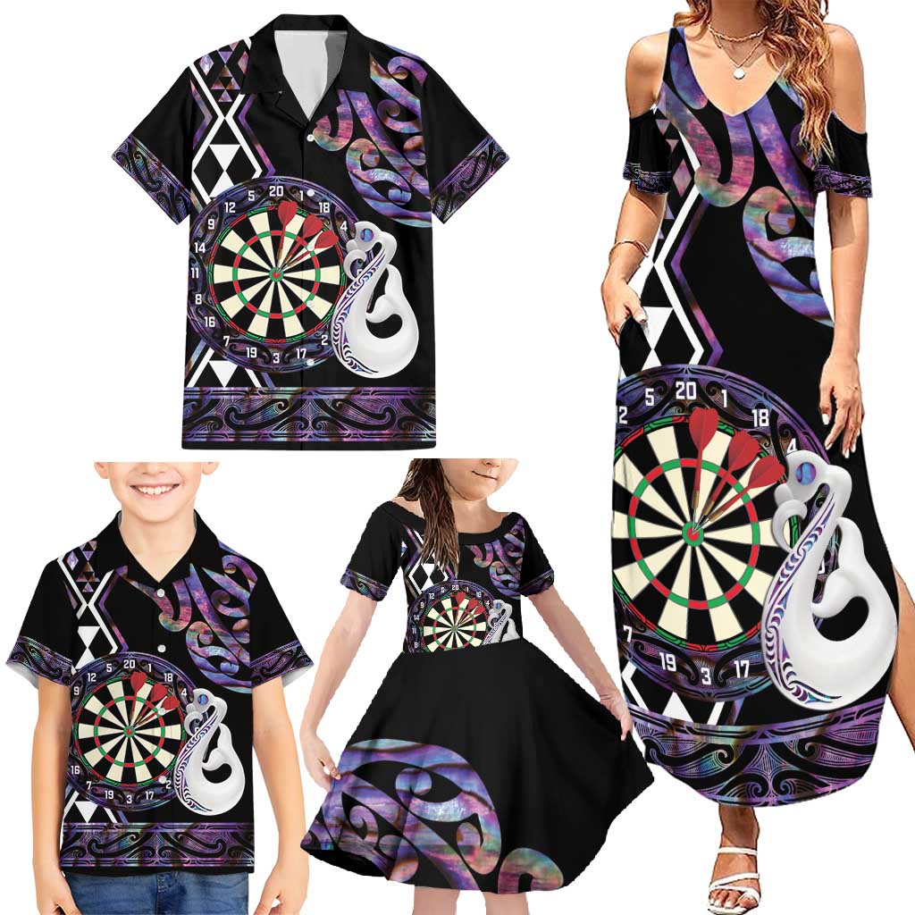 Personalised New Zealand Darts Family Matching Summer Maxi Dress and Hawaiian Shirt Ngutukaka Manaia Taniko Luxury Purple LT14 - Polynesian Pride