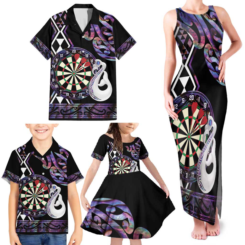 Personalised New Zealand Darts Family Matching Tank Maxi Dress and Hawaiian Shirt Ngutukaka Manaia Taniko Luxury Purple LT14 - Polynesian Pride