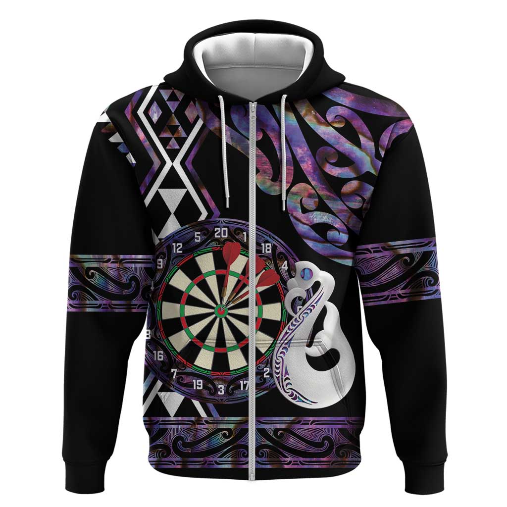 Personalised New Zealand Darts Hoodie Ngutukaka Manaia Taniko Luxury Purple LT14 Zip Hoodie Purple - Polynesian Pride