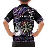 Personalised New Zealand Darts Kid Hawaiian Shirt Ngutukaka Manaia Taniko Luxury Purple LT14 - Polynesian Pride