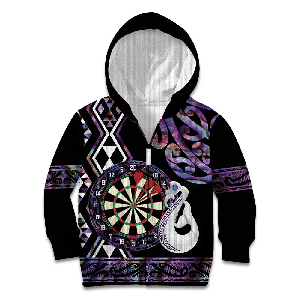 Personalised New Zealand Darts Kid Hoodie Ngutukaka Manaia Taniko Luxury Purple LT14 Zip Hoodie Purple - Polynesian Pride