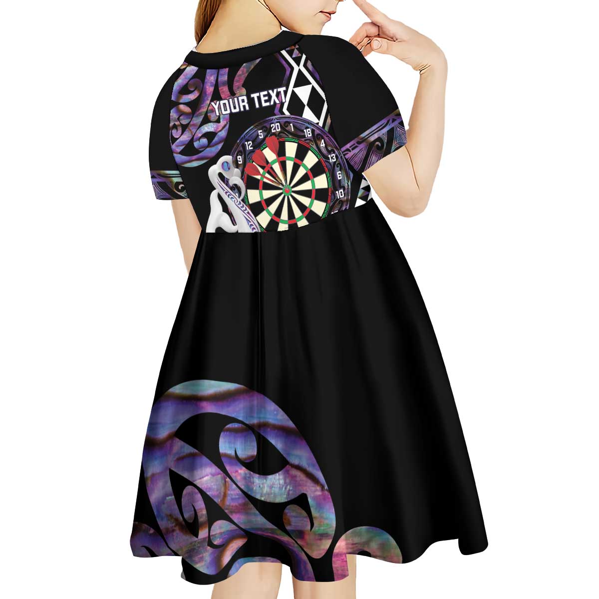 Personalised New Zealand Darts Kid Short Sleeve Dress Ngutukaka Manaia Taniko Luxury Purple LT14 - Polynesian Pride