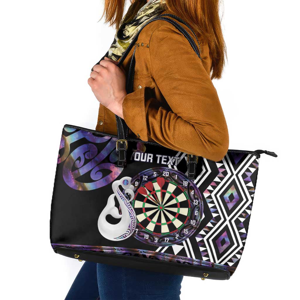 Personalised New Zealand Darts Leather Tote Bag Ngutukaka Manaia Taniko Luxury Purple LT14 Purple - Polynesian Pride