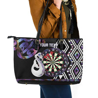 Personalised New Zealand Darts Leather Tote Bag Ngutukaka Manaia Taniko Luxury Purple LT14 - Polynesian Pride
