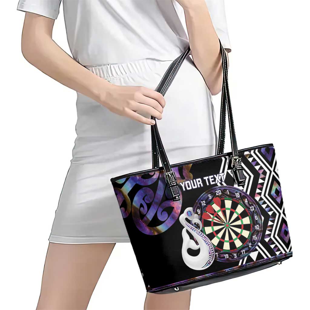 Personalised New Zealand Darts Leather Tote Bag Ngutukaka Manaia Taniko Luxury Purple LT14 - Polynesian Pride