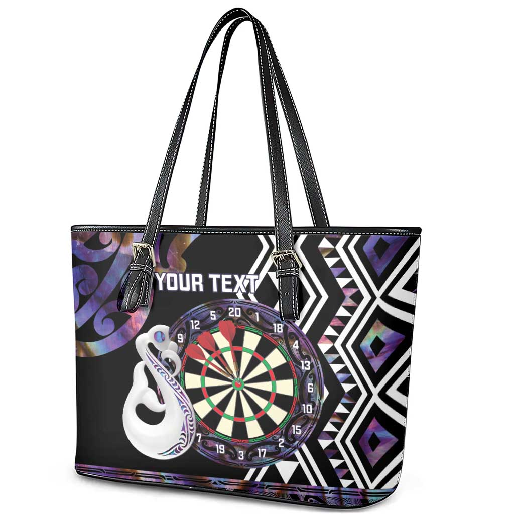 Personalised New Zealand Darts Leather Tote Bag Ngutukaka Manaia Taniko Luxury Purple LT14 - Polynesian Pride