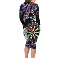 Personalised New Zealand Darts Long Sleeve Bodycon Dress Ngutukaka Manaia Taniko Luxury Purple LT14 - Polynesian Pride
