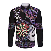 Personalised New Zealand Darts Long Sleeve Button Shirt Ngutukaka Manaia Taniko Luxury Purple LT14 Unisex Purple - Polynesian Pride