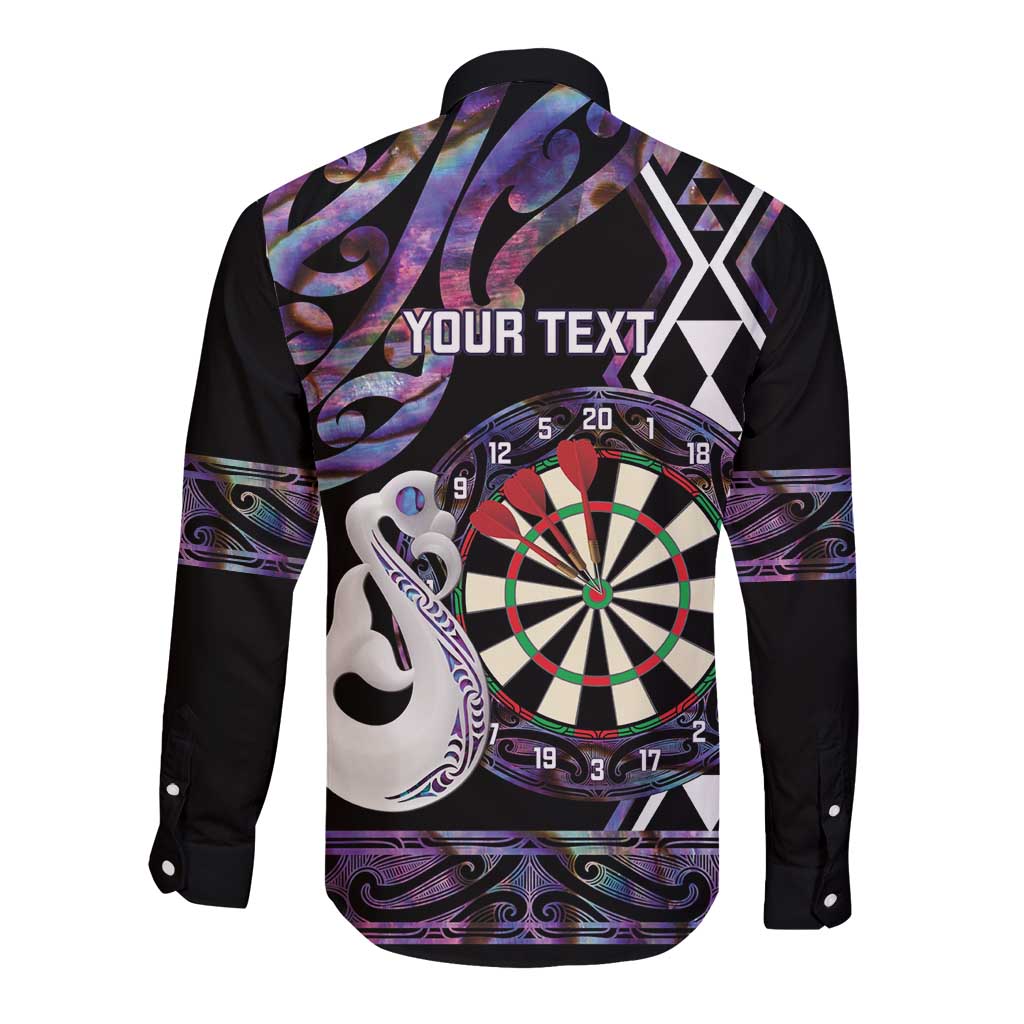 Personalised New Zealand Darts Long Sleeve Button Shirt Ngutukaka Manaia Taniko Luxury Purple LT14 - Polynesian Pride