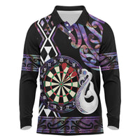 Personalised New Zealand Darts Long Sleeve Polo Shirt Ngutukaka Manaia Taniko Luxury Purple LT14 Purple - Polynesian Pride