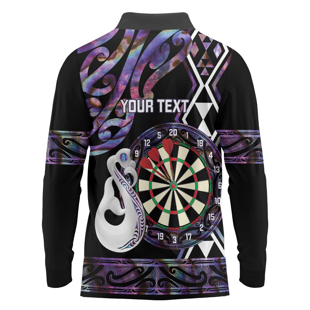 Personalised New Zealand Darts Long Sleeve Polo Shirt Ngutukaka Manaia Taniko Luxury Purple LT14 - Polynesian Pride