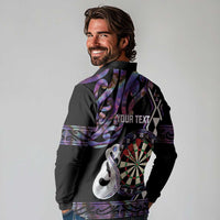 Personalised New Zealand Darts Long Sleeve Polo Shirt Ngutukaka Manaia Taniko Luxury Purple LT14 - Polynesian Pride