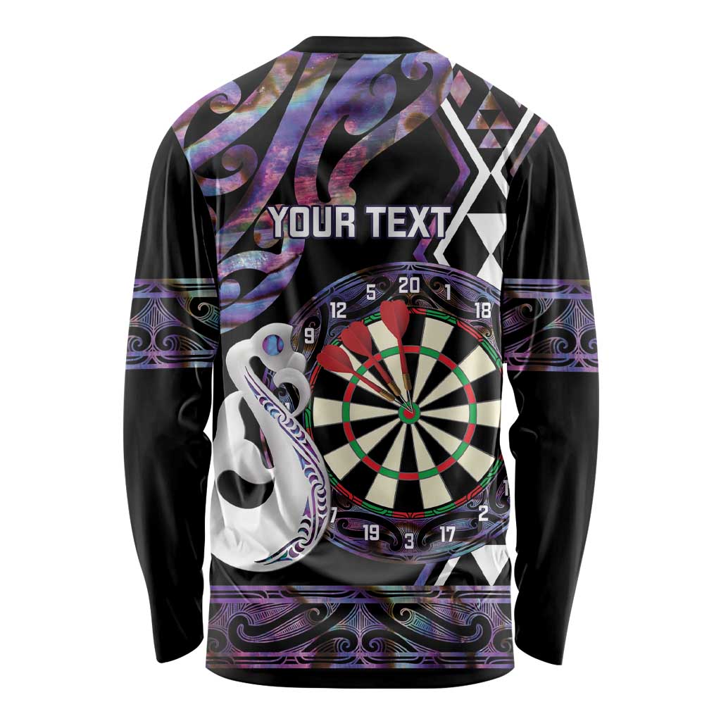Personalised New Zealand Darts Long Sleeve Shirt Ngutukaka Manaia Taniko Luxury Purple LT14 - Polynesian Pride