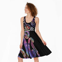 Personalised New Zealand Darts Midi Dress Ngutukaka Manaia Taniko Luxury Purple LT14 - Polynesian Pride