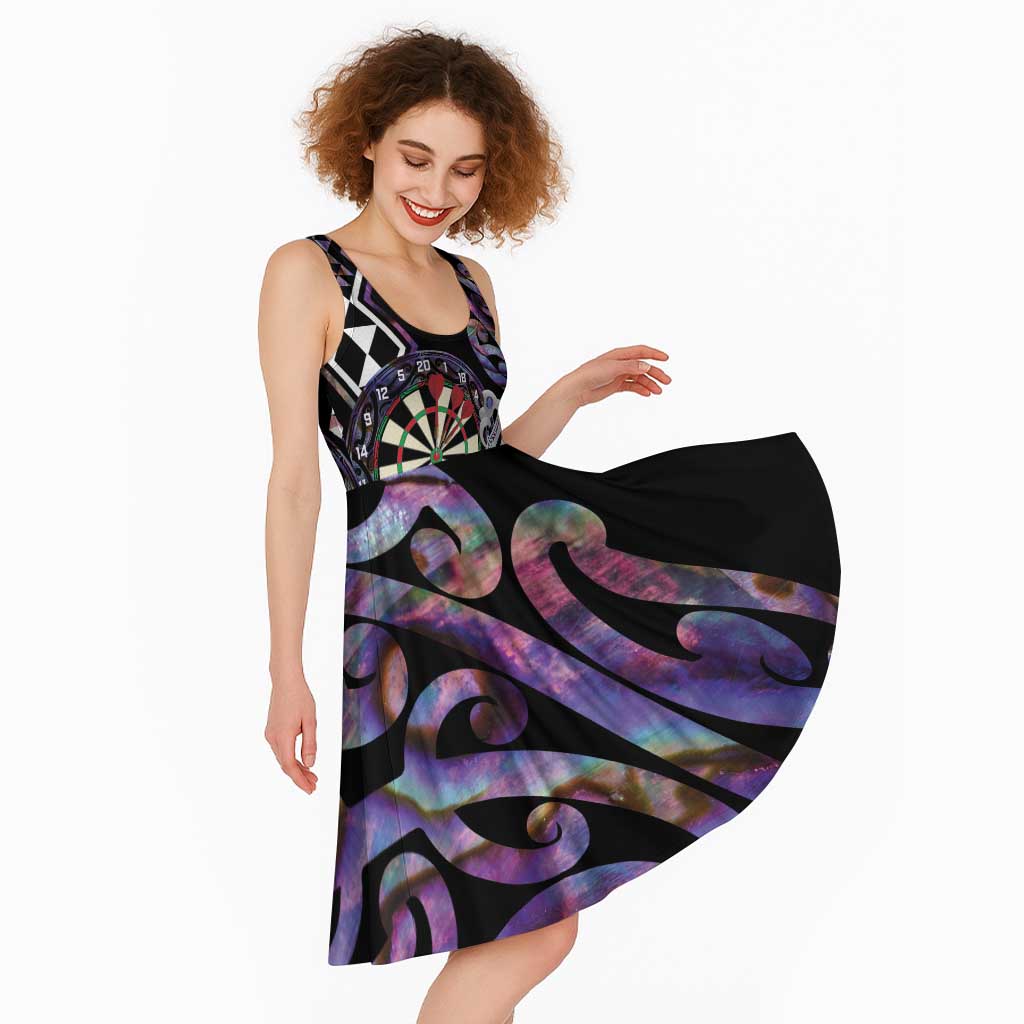 Personalised New Zealand Darts Midi Dress Ngutukaka Manaia Taniko Luxury Purple LT14 - Polynesian Pride