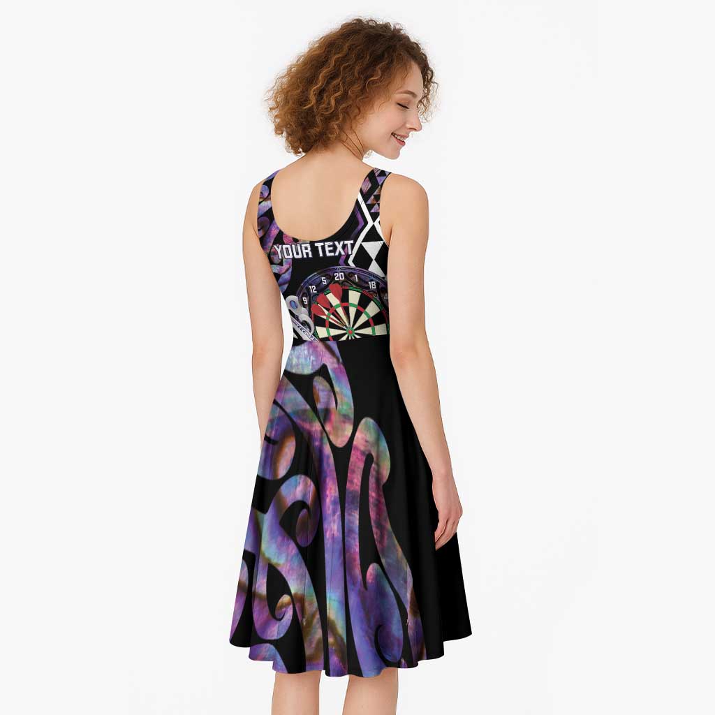 Personalised New Zealand Darts Midi Dress Ngutukaka Manaia Taniko Luxury Purple LT14 - Polynesian Pride