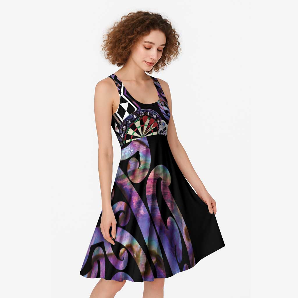 Personalised New Zealand Darts Midi Dress Ngutukaka Manaia Taniko Luxury Purple LT14 - Polynesian Pride