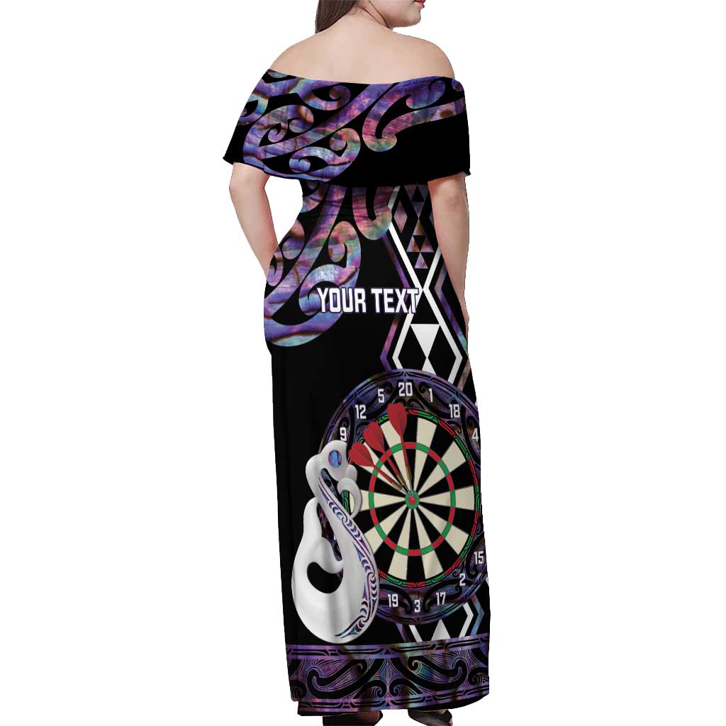 Personalised New Zealand Darts Off Shoulder Maxi Dress Ngutukaka Manaia Taniko Luxury Purple LT14 - Polynesian Pride