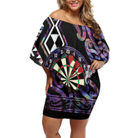 Personalised New Zealand Darts Off Shoulder Short Dress Ngutukaka Manaia Taniko Luxury Purple LT14 Women Purple - Polynesian Pride