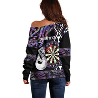 Personalised New Zealand Darts Off Shoulder Sweater Ngutukaka Manaia Taniko Luxury Purple LT14 - Polynesian Pride