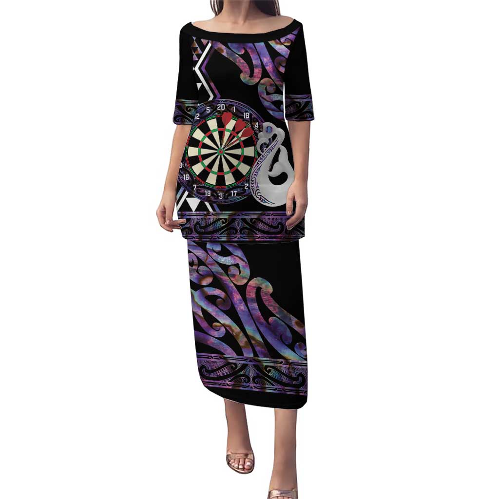 Personalised New Zealand Darts Puletasi Ngutukaka Manaia Taniko Luxury Purple LT14 Long Dress Purple - Polynesian Pride