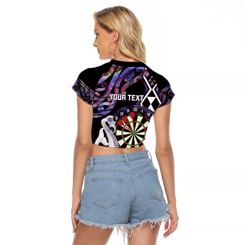 Personalised New Zealand Darts Raglan Cropped T Shirt Ngutukaka Manaia Taniko Luxury Purple LT14 - Polynesian Pride