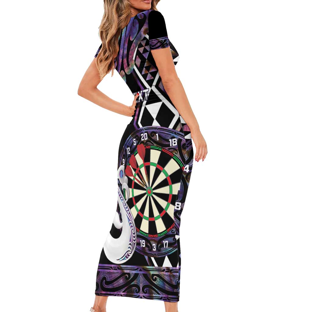 Personalised New Zealand Darts Short Sleeve Bodycon Dress Ngutukaka Manaia Taniko Luxury Purple LT14 - Polynesian Pride