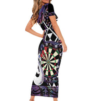 Personalised New Zealand Darts Short Sleeve Bodycon Dress Ngutukaka Manaia Taniko Luxury Purple LT14 - Polynesian Pride