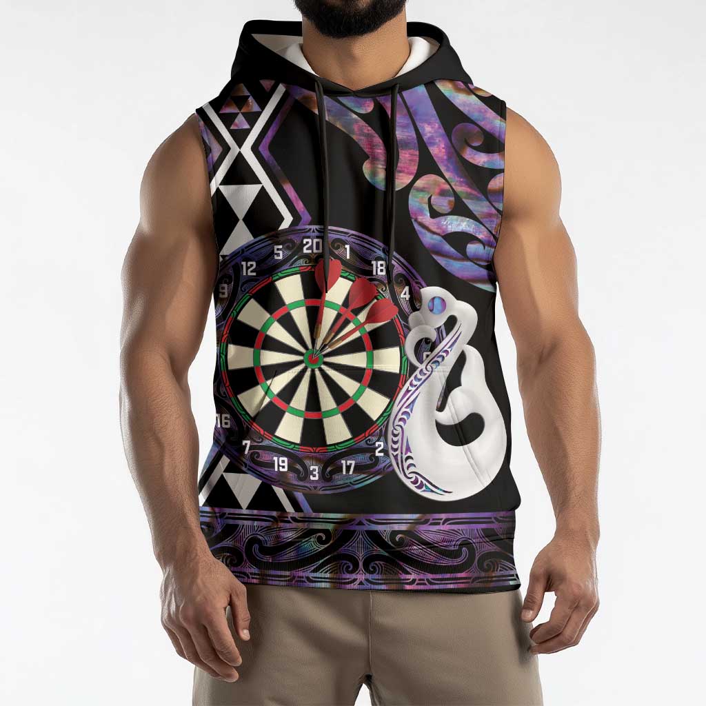 Personalised New Zealand Darts Sleeveless Hoodie Ngutukaka Manaia Taniko Luxury Purple LT14 - Polynesian Pride