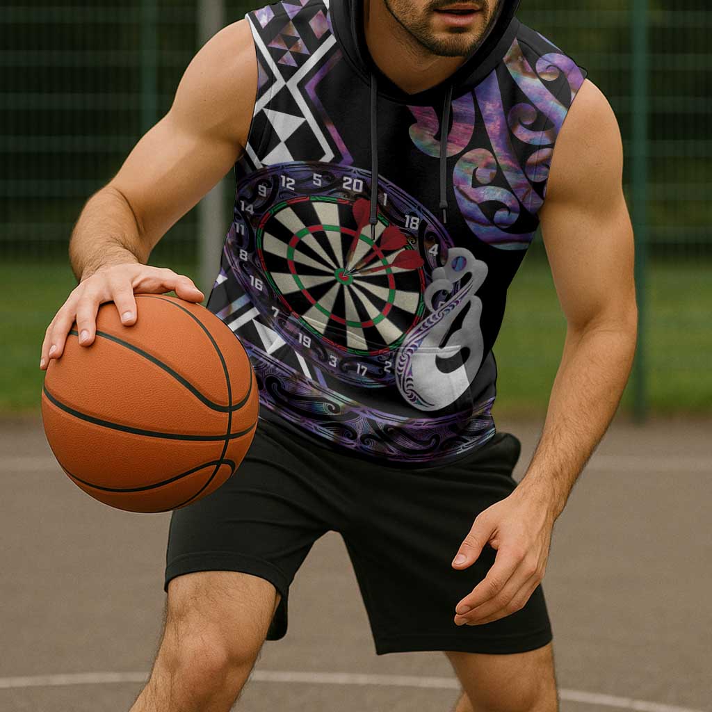 Personalised New Zealand Darts Sleeveless Hoodie Ngutukaka Manaia Taniko Luxury Purple LT14 - Polynesian Pride