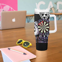 Personalised New Zealand Darts Tumbler With Handle Ngutukaka Manaia Taniko Luxury Purple LT14 - Polynesian Pride