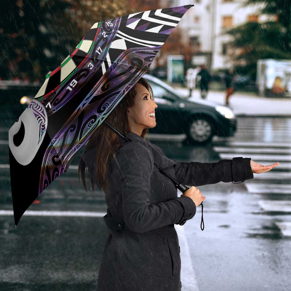 Personalised New Zealand Darts Umbrella Ngutukaka Manaia Taniko Luxury Purple - Polynesian Pride