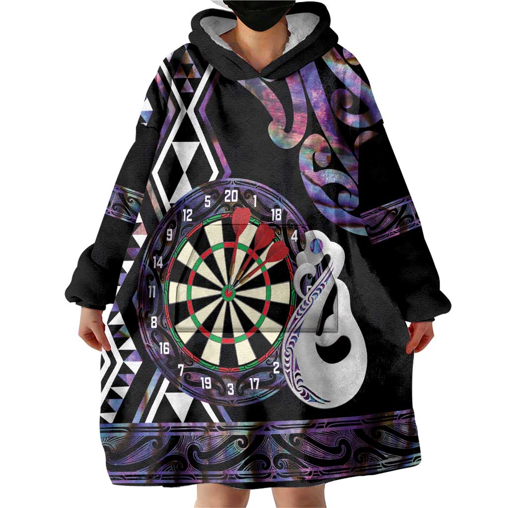 Personalised New Zealand Darts Wearable Blanket Hoodie Ngutukaka Manaia Taniko Luxury Purple LT14 - Polynesian Pride