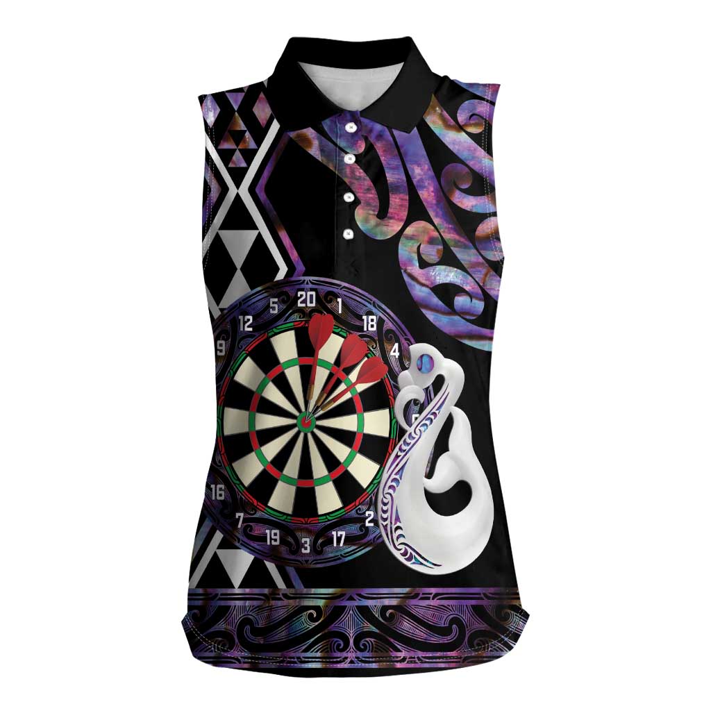 Personalised New Zealand Darts Women Sleeveless Polo Shirt Ngutukaka Manaia Taniko Luxury Purple LT14 Female Purple - Polynesian Pride