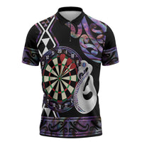 Personalised New Zealand Darts Zipper Polo Shirt Ngutukaka Manaia Taniko Luxury Purple LT14 Purple - Polynesian Pride