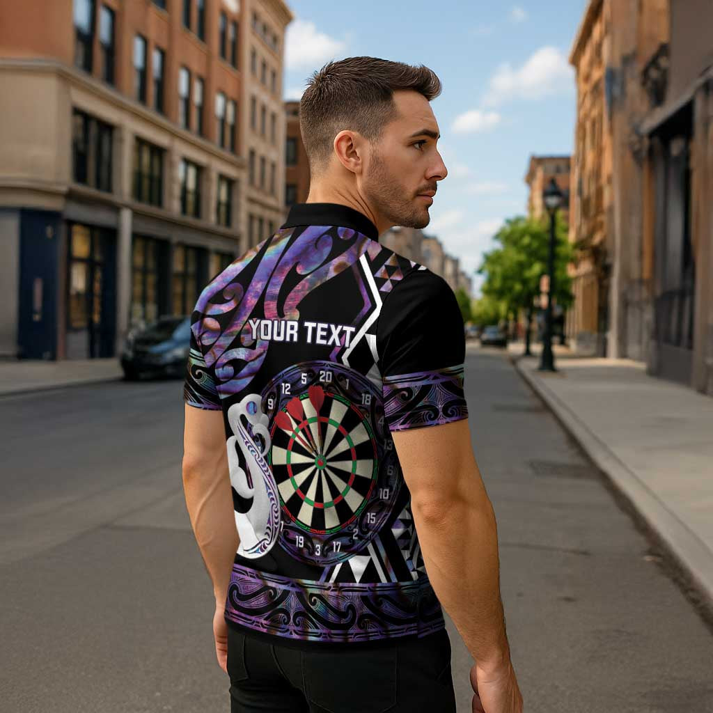 Personalised New Zealand Darts Zipper Polo Shirt Ngutukaka Manaia Taniko Luxury Purple LT14 - Polynesian Pride