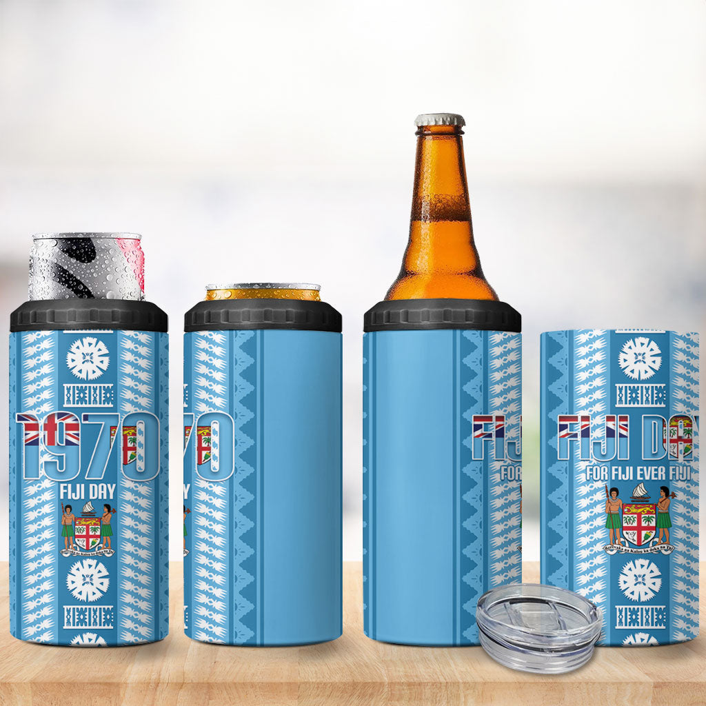 Fiji Day 1970 4 in 1 Can Cooler Tumbler For Fiji Ever Fiji Tapa Pattern Blue LT14 - Polynesian Pride