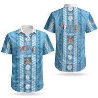 Fiji Day 1970 Couples Matching Off Shoulder Short Dress and Hawaiian Shirt For Fiji Ever Fiji Tapa Pattern Blue LT14 - Polynesian Pride