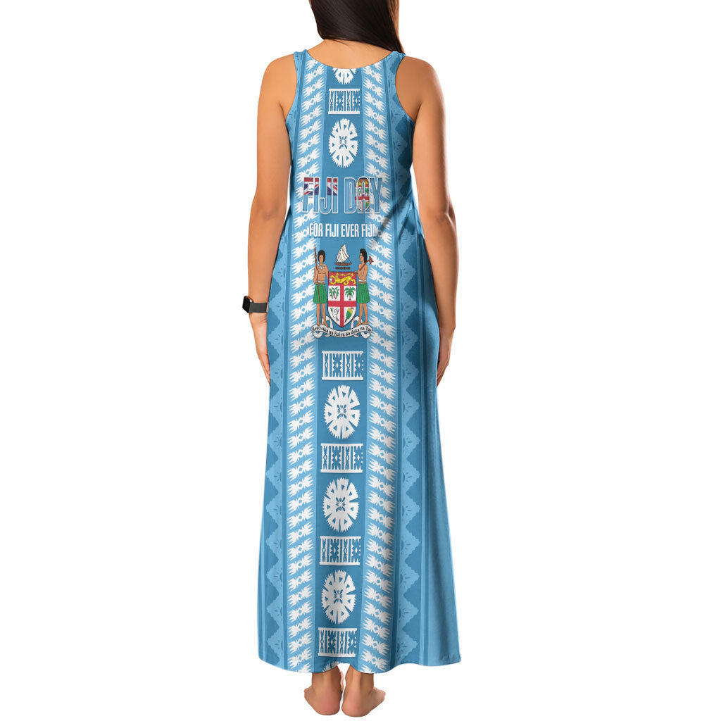 Fiji Day 1970 Tank Maxi Dress For Fiji Ever Fiji Tapa Pattern Blue LT14 - Polynesian Pride