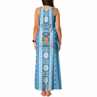 Fiji Day 1970 Tank Maxi Dress For Fiji Ever Fiji Tapa Pattern Blue LT14 - Polynesian Pride