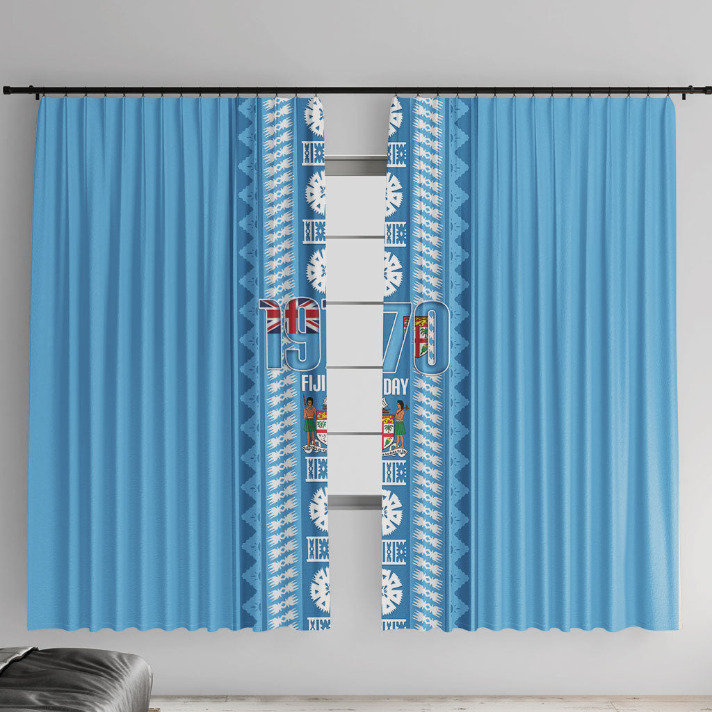 Fiji Day 1970 Window Curtain For Fiji Ever Fiji Tapa Pattern Blue LT14 With Hooks Blue - Polynesian Pride