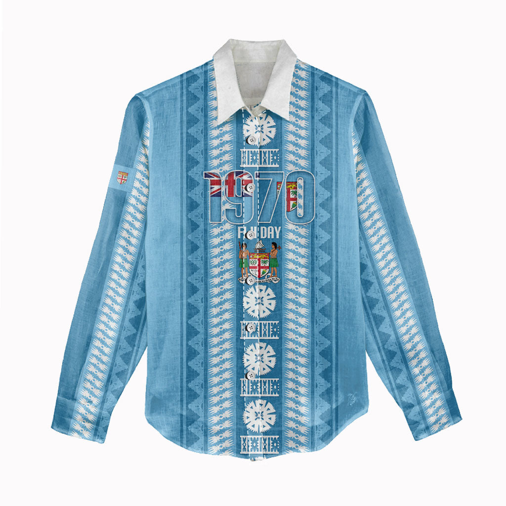 Fiji Day 1970 Women Casual Shirt For Fiji Ever Fiji Tapa Pattern Blue LT14 - Polynesian Pride