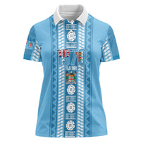Fiji Day 1970 Women Polo Shirt For Fiji Ever Fiji Tapa Pattern Blue LT14 Female Blue - Polynesian Pride