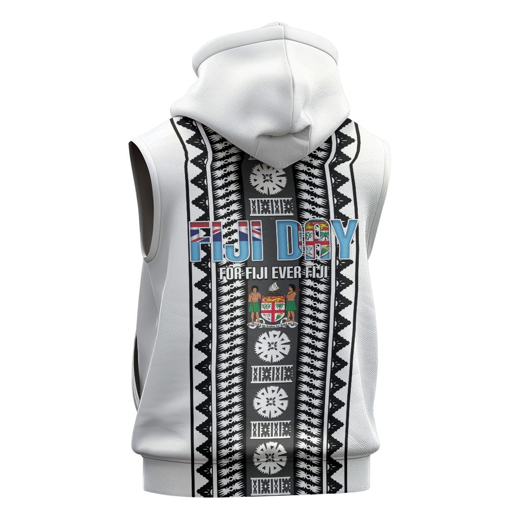 Fiji Day 1970 Sleeveless Zip Hoodie For Fiji Ever Fiji Tapa Pattern White LT14 - Polynesian Pride