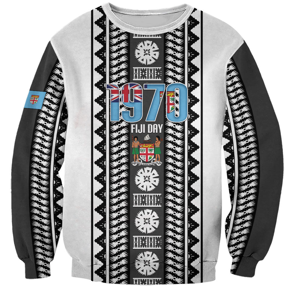 Fiji Day 1970 Sweatshirt For Fiji Ever Fiji Tapa Pattern White LT14 Unisex White - Polynesian Pride